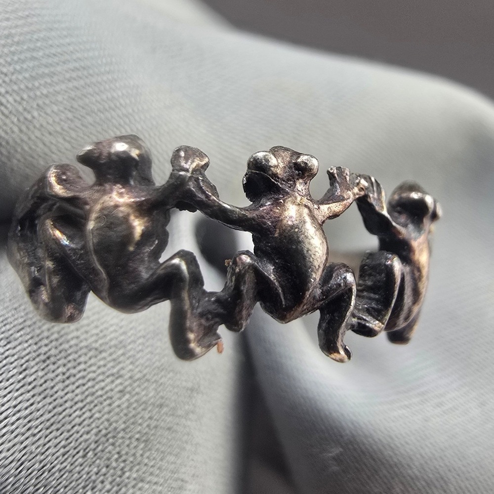 Vintage Estate Frog Band Ring Silver Sterling Animal Motif Size 5.5